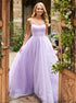 A Line Spaghetti Straps Tulle Lilac Lace Up Prom Dress LBQ2900
