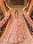 A Line V Neck Cut Out Backless Sweep Train Prom Dresses