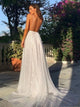 A Line Sweep Train Sleeveless Prom Dresses