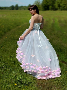 A Line V Neck Floor Length Appliques Blue and Pink Prom Dresses