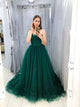 A Line Spaghetti Straps Sweetheart Tulle Pleats Prom Dresses