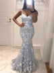 Spaghetti Straps V Neck Mermaid Tulle Prom Dresses