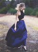 A Line Halter Two Piece Satin Prom Dresses