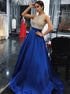 A Line Sleeveless Halter Royal Blue Satin Prom Dresses With Beading LBQ1829