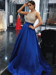 A Line Sleeveless Halter Royal Blue Satin Prom Dresses