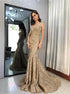 Mermaid V Neck Criss Cross Gold Lace Prom Dress LBQ3049