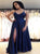 A Line V Neck Spaghetti Straps Royal Blue Satin Prom Dresses