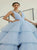 Pale Blue Pleat Tulle V Neck Tiered Prom Dresses
