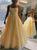 A Line Yellow Long Prom Dress with Lace Up Back 