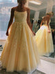 A Line Yellow Long Prom Dress with Lace Up Back 