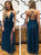 A Line Spaghetti Straps Blue Tulle Criss Cross Prom Dresses