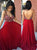 A Line Open Back Beadings Red Sweep Train Prom Dresses
