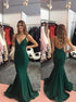 Mermaid Emerald Green Backless Satin Pleats Prom Dresses LBQ2230
