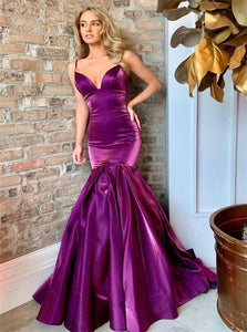Mermaid Spaghetti Straps Satin Prom Dresses 