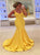 Yellow Satin Sweetheart Straps Ruffles Mermaid Prom Dresses