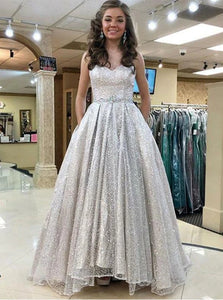 A Line Gray Sweetheart Beading Tulle Prom Dresses 