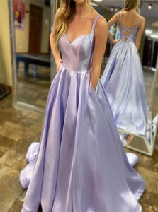 Lilac Criss Cross Evening Dresses with Pockets