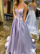 Lilac Criss Cross Evening Dresses with Pockets
