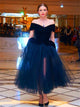 A Line Off The Shoulder Tulle Short Sleeves Prom Dresses