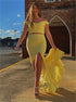 Yellow Lace Two Pieces Mermaid Off the Shoulder Prom Dress LBQ2527