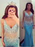 Mermaid V Neck Rhinestones Prom Dresses LBQ2670