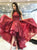 A Line Burgundy Organza Scoop Beading Prom Dresses 