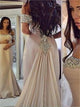 Two Piece Off the Shoulder Beaded Silver Prom Dresses