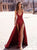 Sweep Train Red Evening Dresses with Slit