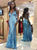Mermaid Spaghetti Strap V Neck Sky Blue Sequin Lace Up Prom Dresses