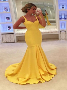 Sweep Train Yellow Evening Dresses