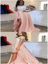 A Line Scoop High Low Cap Sleeves Satin Appliques Pink Prom Dress LBQ3153