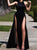 A Line Hater Sexy High Side Slit Black Chiffon Sequins Prom Dresses LBQ2558