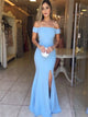 Sweep Train Blue Prom Dresses with Split 