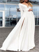 A Line Long Sleeves Chiffon V Neck Prom Dresses with Split