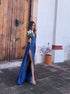 A Line Spaghetti Straps Satin Prom Dress with Slit LBQ3193