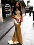 Mermaid Gold Sweetheart Appliques Satin Prom Dress LBQ2836