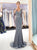 Long Sleeves Grey Rhinestone Tulle Mermaid Prom Dresses 