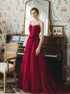 A Line Burgundy Tulle Prom Dress LBQ1223