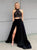 A Line Hater Two Piece Black Appliques Satin Prom Dresses