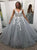 A Line V Neck Sweep Train With Appliques Tulle Open Back Prom Dresses