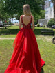 Sweep Train Red Open Back Evening Dresses