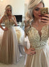 Illusion A Line Floor Length Lace with Beadings Tulle Prom Dress LBQ3167