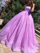Spaghetti Strap Ball Gown Lilac Tulle Lace Up Pleats Prom Dresses 