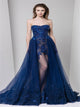 Navy Blue Sweetheart Appliques Tulle Prom Dresses