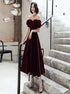 Burgundy Velvet Tea Length Prom Dress LBQ1402