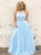 A Line Light Blue Tulle Halter Appliques Prom Dresses LBQ2509