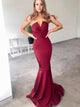 Mermaid V Neck Sweep Train Satin Prom Dresses LBQ2427