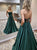 A Line Strapless Green Satin Lace Up Prom Dresses