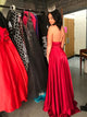 A Line Satin Sleeveless Red Prom Dresses