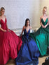 A Line Spaghetti Straps V Neck Satin Prom Dresses LBQ1936